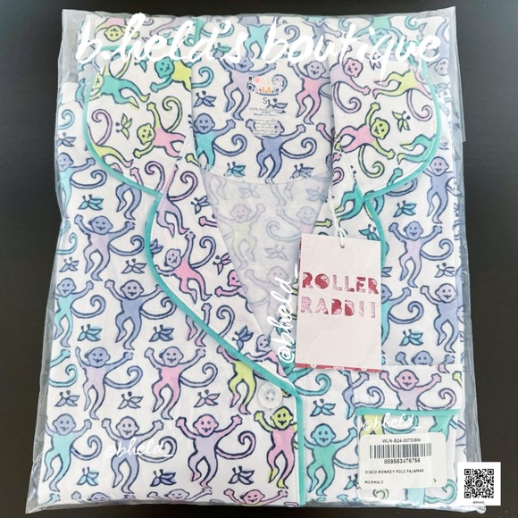 Roller Rabbit Disco Monkey Polo Pajamas in Mermaid Size Small S Brand New NWT - Picture 13 of 14